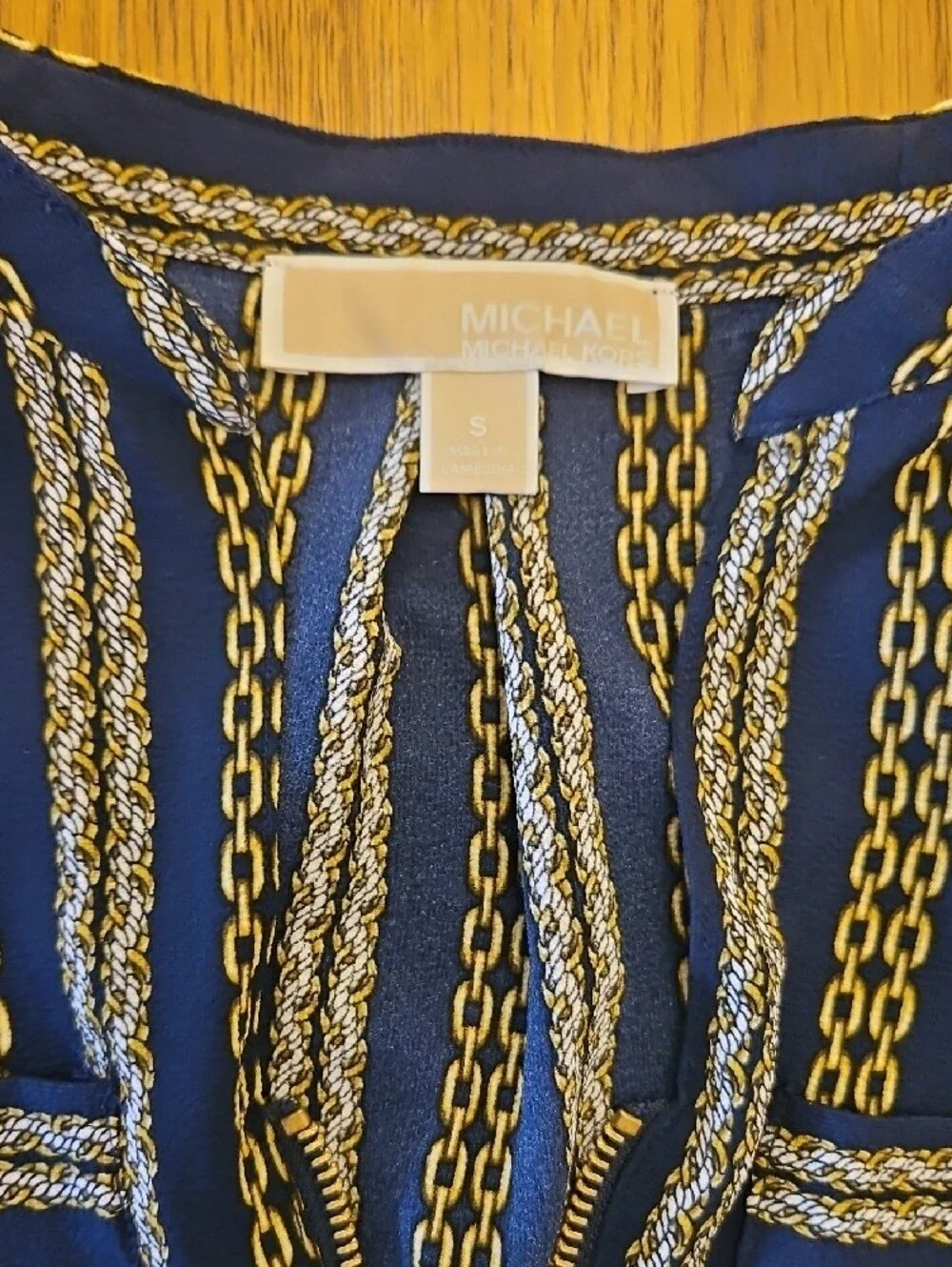 Michael Kors Blue Striped Zip-Neck Blouse